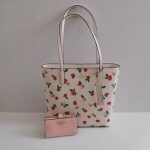 NWT Kate Spade Jana Tossed Strawberry Tote Bag & Conch Pink Leather Wallet Set